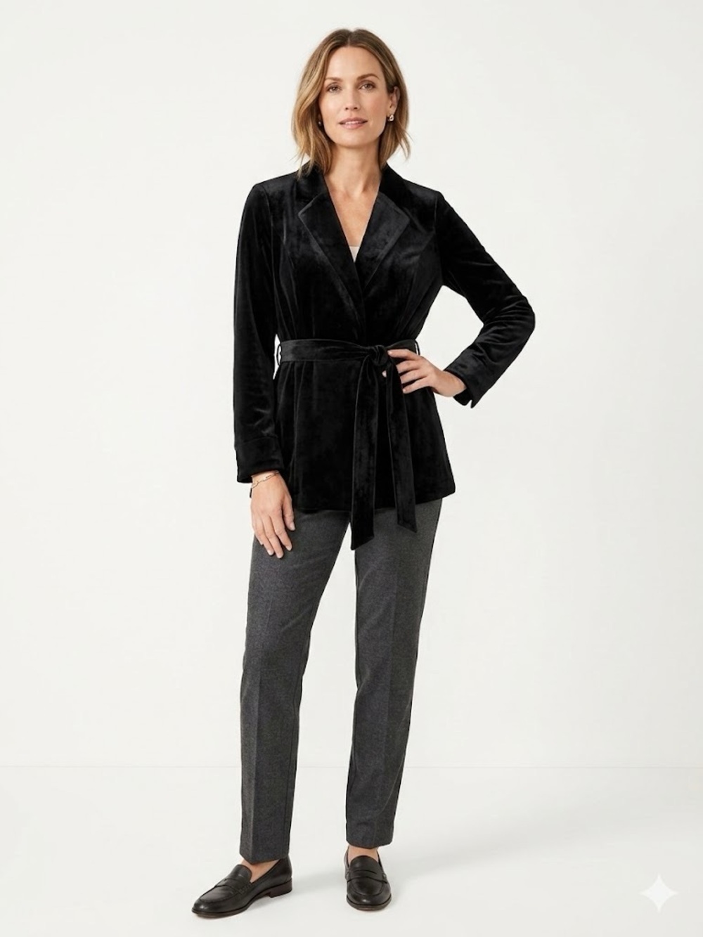 J.Jill NWT Velvet Velour Sweater Blazer Belted Black Size Large